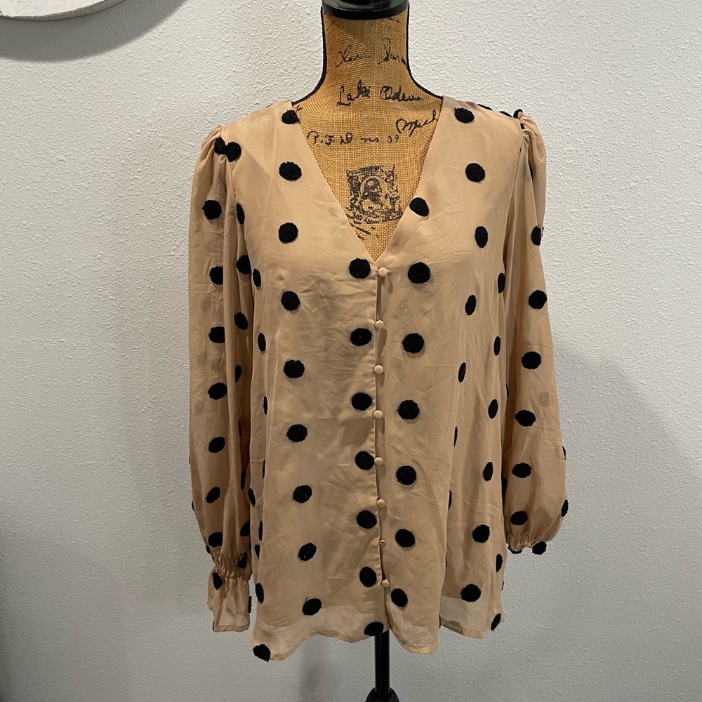 Tan & Black Polka Dot Blouse